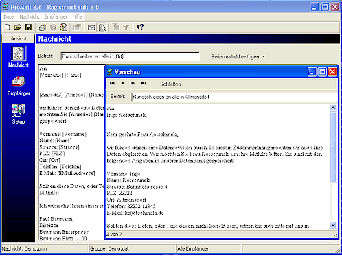 Screenshot vom Programm: ProMail