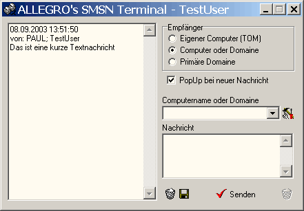 Screenshot vom Programm: SMSN Terminal