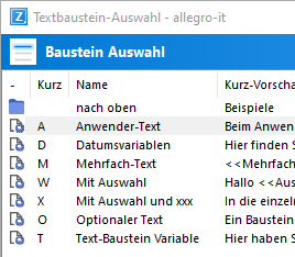 allegro:Zack Auswahl